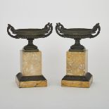 PAIR OF FRENCH PATINATED BRONZE AND SIENNA MARBLE TAZZE, 19TH CENTURYof classical form with