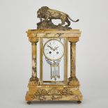 FRENCH PATINATED BRONZE AND SIENNA MARBLE REGULATOR MANTLE CLOCK, C.1900the four column temple