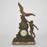 FRENCH BRONZE PATINATED WHITE METAL FIGURAL MANTLE CLOCK, 19TH CENTURYon Sienna marble base with