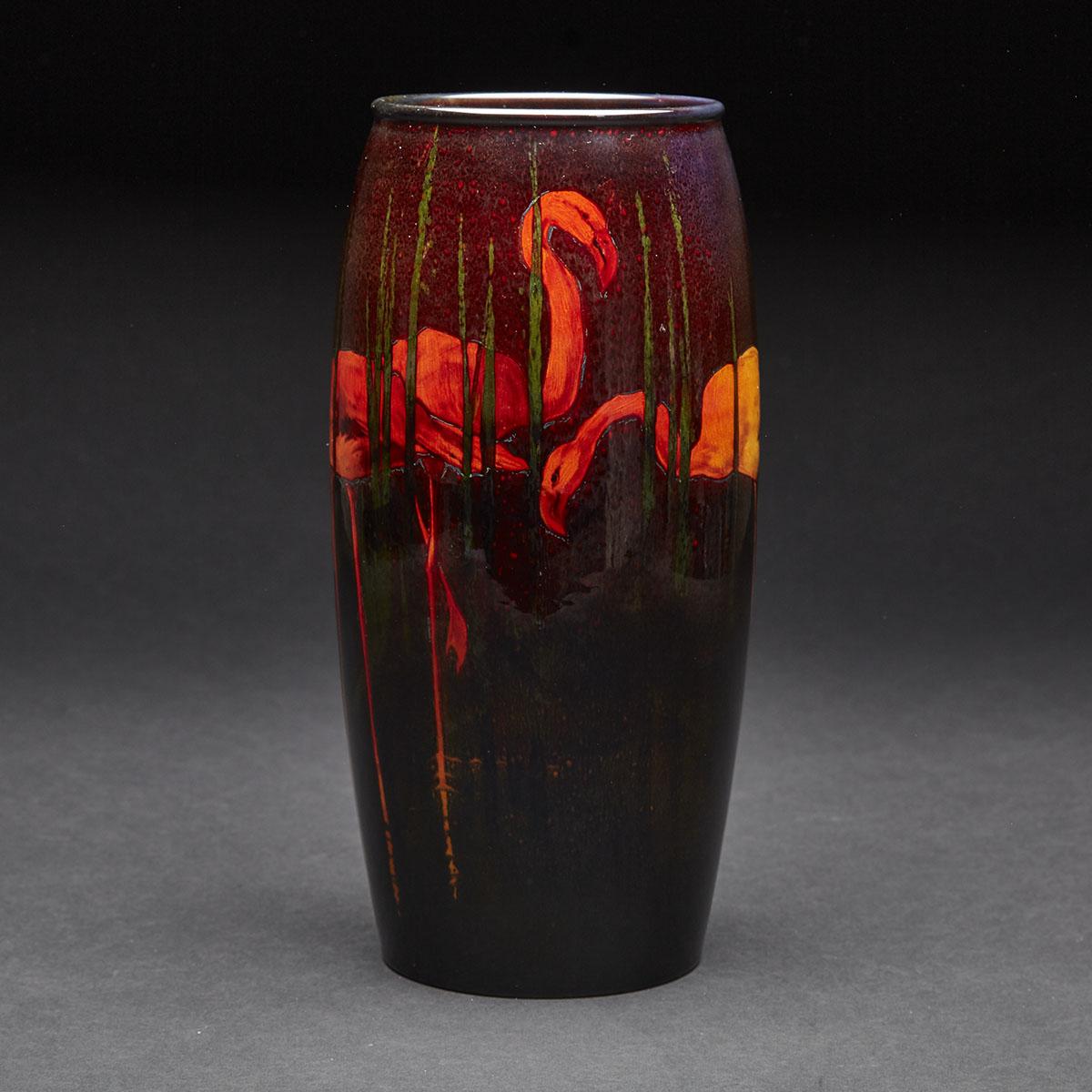 ROYAL DOULTON ‘SUNG’ VASE, CHARLES NOKE, C.1923painted with flamingos amongst reeds, height 13. - Bild 2 aus 2