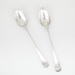 PAIR OF GEORGE III SILVER OLD ENGLISH PATTERN SERVING SPOONS, WILLIAM ELEY, WILLIAM FEARN &