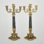 PAIR OF FENCH EMPIRE STYLE MARBLE MOUNTED GILT BRONZE CANDELABRA, 19TH CENTURYeach column form