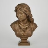 EUGÈNE-ANTOINE AIZELIN (FRENCH, 1821-1902)BUST OF JOAN OF ARCpatinated bronze, signed