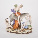 MEISSEN FIGURE GROUP OF BACCHUS AND DRUNKEN SILENUS ON A DONKEY, LATE 19TH CENTURYwith a putto and