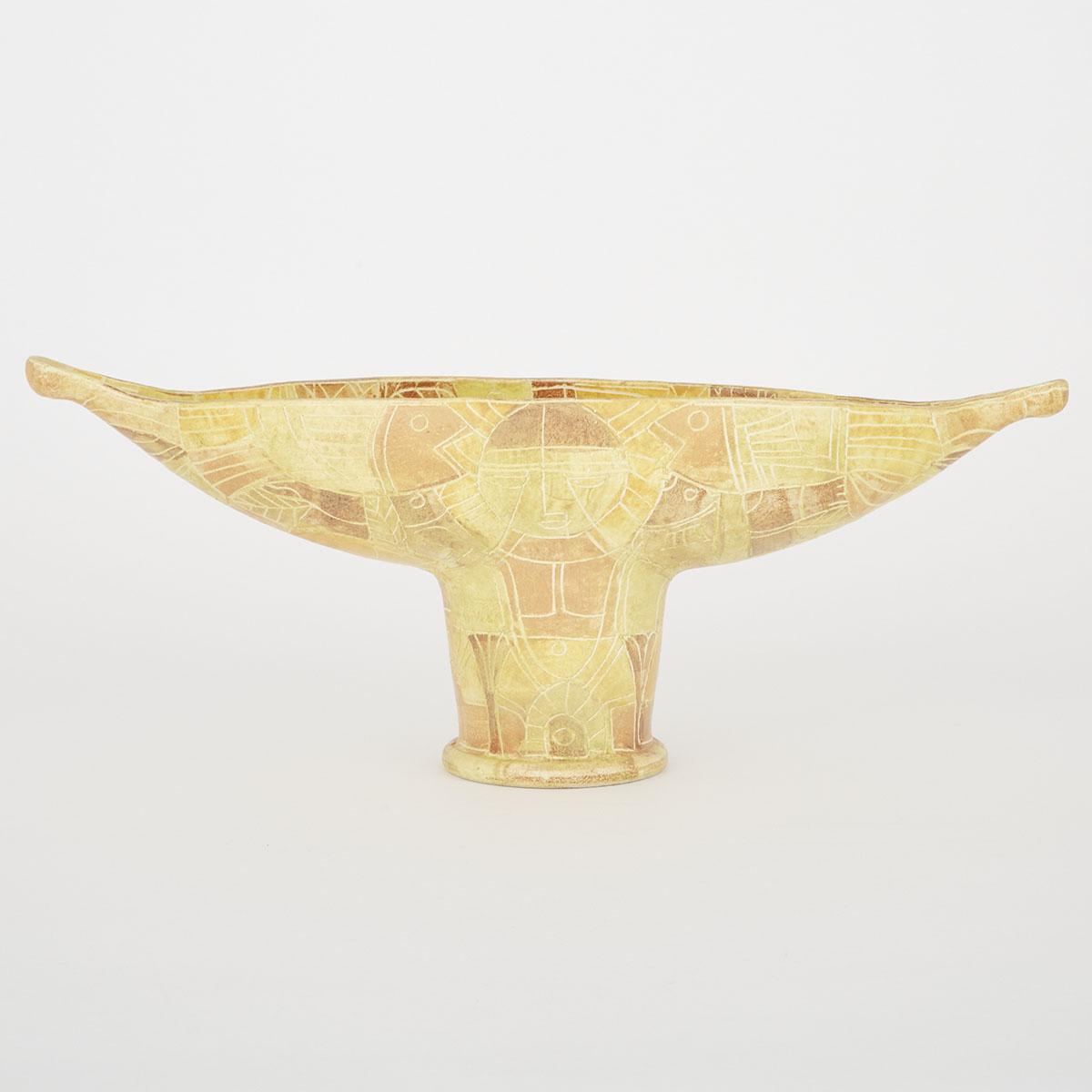 BROOKLIN POTTERY CENTREPIECE BOWL, THEO AND SUSAN HARLANDER, C.1975of canoe form on a cylinder - Bild 3 aus 4