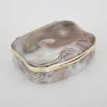 SILVER-GILT MOUNTED BANDED AGATE SNUFF BOX, EARLY 19TH CENTURYcartouche shaped with plain mount