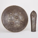 PERSIAN DAMASCENED STEEL DAHL AND VAMBRACE, LATE 18TH/EARLY 19TH CENTURYthe shield with inlaid