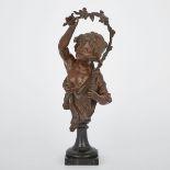 FRENCH PATINATED BRONZE BUST OF DIONYSOS, 19TH CENTURYthe three quarter length figure modelled