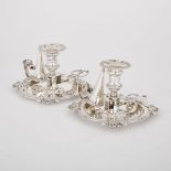 PAIR OF GEORGE III SILVER CHAMBER CANDLESTICKS WITH SNUFFERS AND EXTINGUISHERS, ROBERT & SAMUEL