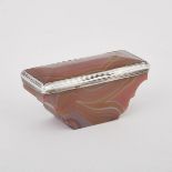 SILVER MOUNTED BANDED AGATE SNUFF BOX, EARLY 19TH CENTURYof ogee-sided rectangular form with