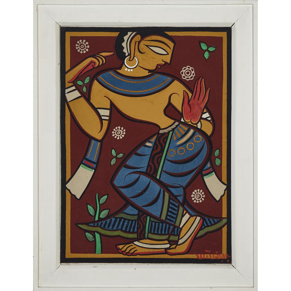 JAMINI ROY (1887-1972), INDIANGOPINIGouache on thin lightweight card; signed in Bengali lower - Bild 2 aus 5