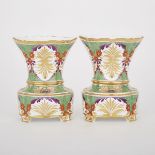 PAIR OF SPODE VASES WITH PIERCED BASES, C.1805-10of flaring oval form, painted with speckled green