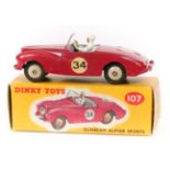 Dinky Toys Sunbeam Alpine Sports (107). Example in cerise with light grey seats, RN 34. Complete