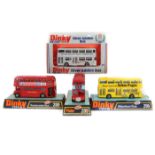 4 Dinky Toy Buses. 2x Leyland Atlantean - 1977 Silver Jubilee Bus (297) in metallic silver.  Plus