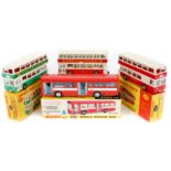 4 Dinky Toy Buses. 3 Leyland Atlantean Double Deck Buses – 2x 292 in red/white livery ‘Ribble’