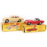 2 Dinky Toys. Jaguar ‘E’ Type (120) in bright red with black plastic roof and white interior. Plus a