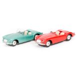 2 Corgi Toys MGA (302). One example in bright red with cream seats and another in metallic green