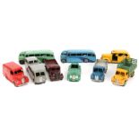 9 Dinky Toys. 2x Half Cab Bus/Coach (29e) in mid blue with dark blue flash and blue wheels and