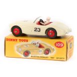 Dinky Toys Austin-Healey ‘100’ Sports (109). Example in cream with red interior and red wheels, RN