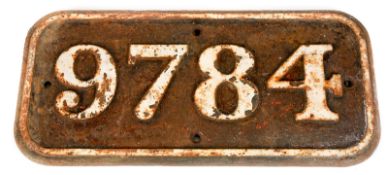An Ex-GWR Locomotive metal Cab-Side Number Plate. RN 9784. from a class 57xx 0-6-0 Pannier Tank. The