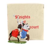 A Britains ‘Knights of Agincourt’ No9492 Mounted knight with mace. Overall livery of red and blue