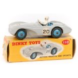 Dinky Toys Aston Martin DB3 Sports (110). Example in light grey with blue interior and wheels, RN