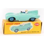 Dinky Toys Jaguar Type ‘D’ Racing car (238). In turquoise with dark blue cockpit and wheels.