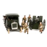 3 Britains military items. An ‘Army Lorry (with driver) 6 wheel with rubber tracks in dark gloss