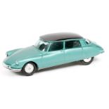 Corgi Toys Citroen DS19 (210). An example in metallic green with black roof and with flat spun