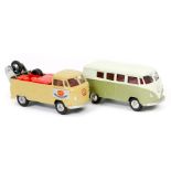 2 Corgi Toys Volkswagen Type 2. Breakdown van (490) in green with red plastic interior and rear