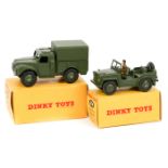 2 Dinky Toys. Austin Champ (674) and a 1-Ton Cargo Truck (641). Both in olive green, Champ with