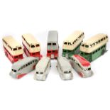 9 Dinky Toys. 4 Streamlined Bus (29b). one in grey with red flash to roof and wheel covers, smooth