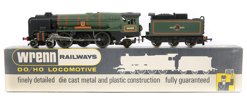 Wrenn Railways OO gauge BR West Country class tender locomotive 4-6-2 ‘Barnstaple’ (W2235). RN 34005