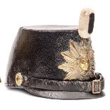 A scarce mid 19th century infantry officer’s shako of the German State of Reuss, of black PL, with