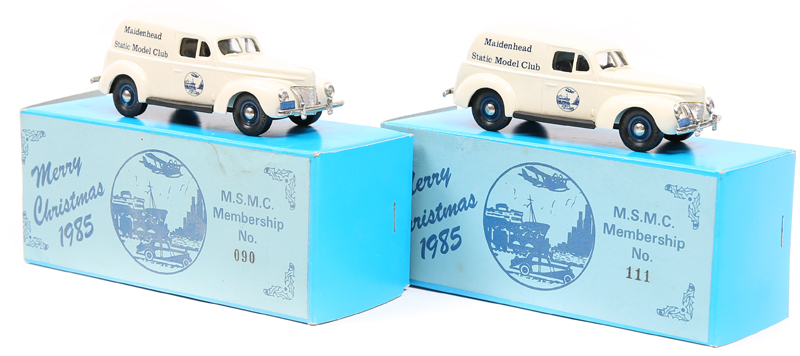 2 1985 Brooklin M.S.M.C. (Maidenhead Static Model Club) Christmas Specials. 2x 1940 Ford Sedan