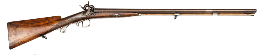 An Austrian DB 14 bore percussion sporting gun, 45¾” overall, browned twist barrels 30”, the top rib