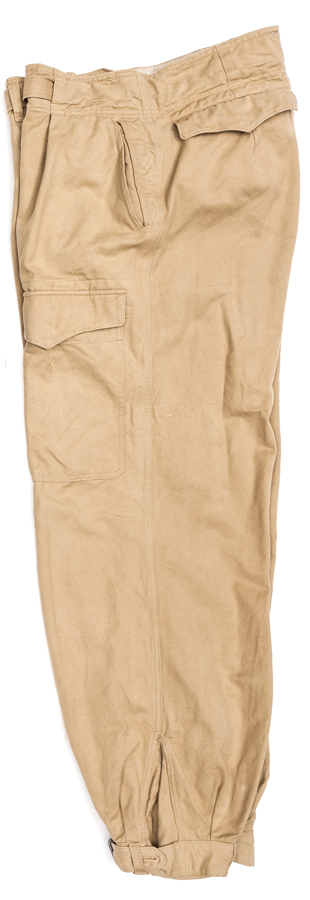 An Afrikakorps Luftwaffe man’s special pattern trousers. Sand colour cotton material; large pocket