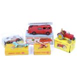 9 Dinky Toys. Commer Fire Engine (955), Singer Vogue (145) in metallic green. Lotus Racing car (