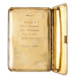 A WWII silver gilt presentation cigarette case to Flt Lt J Cunningham, RAF, CBE, DSO and 2 bars, DFC