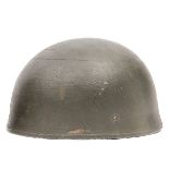A WWII British Airborne Troops steel helmet, with foam lining and leather chinstrap and pad, the