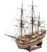 HM Barque “Endeavour” of 1768, on wooden stand, 29” long x 27” high including stand. GC Plate 3