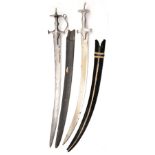 A tulwar, SE blade 32”, iron hilt with long langets, crossguard, knucklebow with curled snake’s head