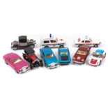 8 Corgi Whizzwheels. Bentley T Series in pink with white interior. Rolls Royce Silver Shadow in