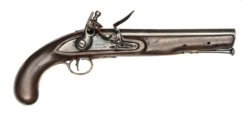 A .65” military style flintlock holster pistol of 1796 type, 15” overall, barrel 9” with London