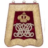 A William IV Hussar officers full dress embroidered sabretache, of red velvet, with broad gilt oak