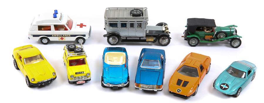 9 Corgi Whizzwheels. Marcos 3-litre in light metallic blue with black interior. A Toyota 2000GT in