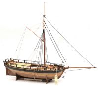HM gunboat “William” of 1795, mounted with one large cannon and 2 stern mortars, on wooden stand,