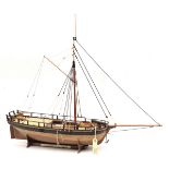 HM gunboat “William” of 1795, mounted with one large cannon and 2 stern mortars, on wooden stand,