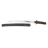 A Japanese sword Wakizashi, highly polished blade with pronounced hamon, 15”, circular iron tsuba