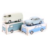 2 late 1960’s early 1970’s Wiking/Cursor Volkswagens. Type 2 panel van in light grey with white